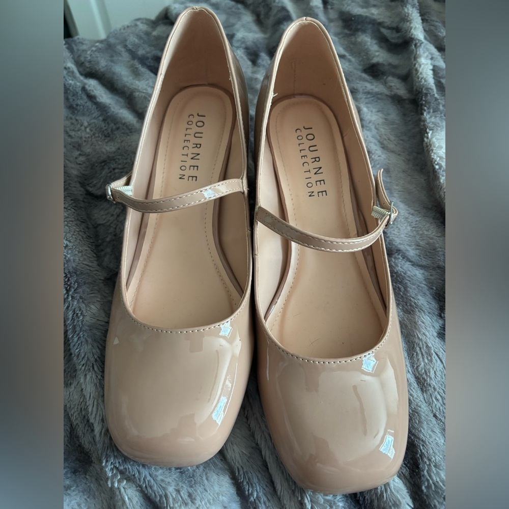 Journee Collection Nude Patent Mary Jane Heels